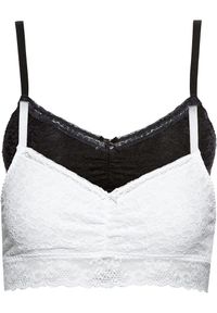 bonprix - Biustonosz bustier z delikatną koronką (2 szt.). Kolor: czarny. Materiał: poliamid, koronka. Wzór: koronka #1