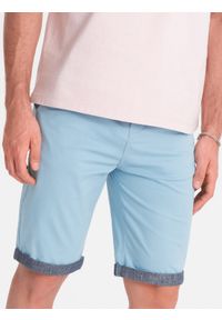 Ombre Clothing - Męskie szorty chinosy z jeansowym wykończeniem - błękitne V3 W421 - XXL. Okazja: do pracy, na imprezę, na co dzień. Kolor: niebieski. Materiał: jeans. Długość: krótkie. Wzór: kolorowy. Sezon: lato. Styl: casual, wakacyjny #2