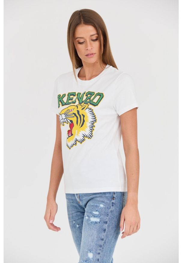 Kenzo - KENZO Biały damski t-shirt Tiger Varsity crewneck, Rozmiar S. Kolor: biały