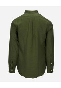 Ralph Lauren - RALPH LAUREN - Zielona koszula Slim Fit z logo. Typ kołnierza: polo. Kolor: zielony. Materiał: tkanina. Długość rękawa: długi rękaw. Długość: długie. Wzór: haft