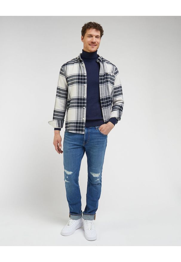Lee - LEE HIGH NECK KNIT MĘSKI SWETER ELEGANCKI CIEPŁY SKY BLUE 112342994 L83C016371. Styl: elegancki