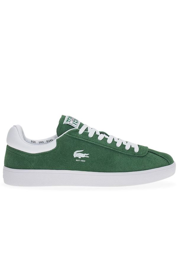 Buty Lacoste Court 746SMA0065-2D2 - zielone. Okazja: na co dzień. Zapięcie: sznurówki. Kolor: zielony. Materiał: guma, skóra, zamsz, materiał, syntetyk, poliester. Wzór: aplikacja