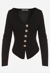 Born2be - Czarny Sweter z Wiskozą Ozdobiony Guzikami Zetisae. Okazja: na co dzień. Kolor: czarny. Materiał: wiskoza. Wzór: aplikacja. Styl: klasyczny, casual, elegancki #3