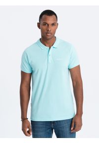 Ombre Clothing - Koszulka polo z dzianiny pique - błękitna V2 S1746 - XXL. Typ kołnierza: polo. Kolor: niebieski. Materiał: dzianina. Wzór: haft #4
