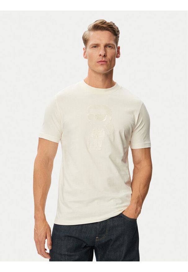 Karl Lagerfeld - KARL LAGERFELD T-Shirt 755040 563225 Biały Regular Fit. Typ kołnierza: dekolt w karo. Kolor: biały. Materiał: bawełna