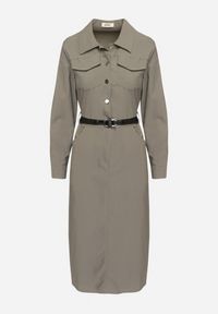 Born2be - Ciemnoszara Sukienka o Koszulowym Kroju z Dodatkowym Paskiem i Rozcięciami u Dołu Arinnis. Okazja: na spacer, na co dzień. Kolor: szary. Długość rękawa: długi rękaw. Typ sukienki: koszulowe. Styl: casual, klasyczny #5