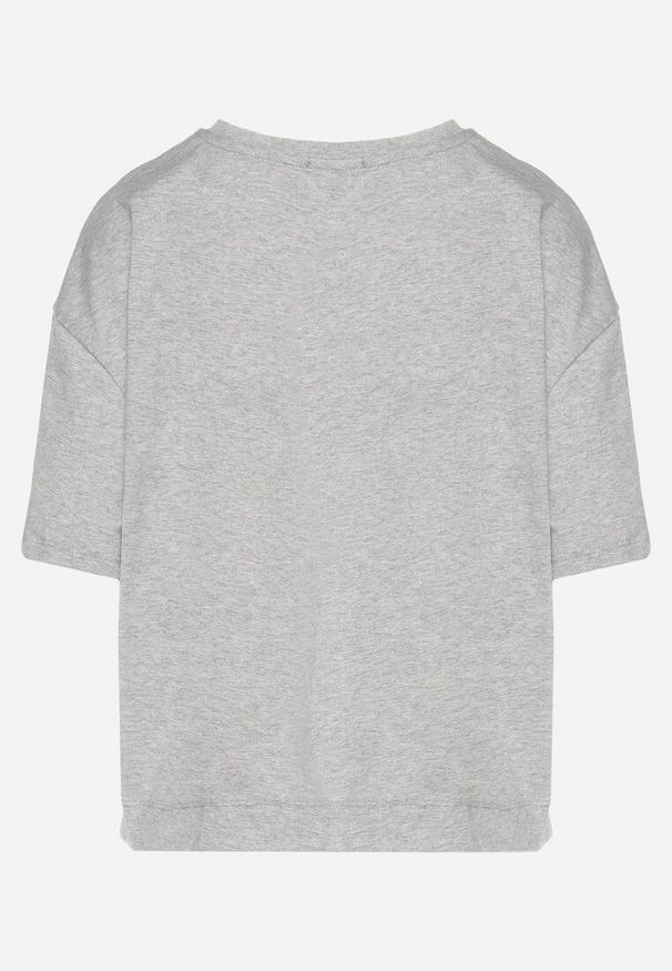 Born2be - Szary Bawełniany T-shirt Ozdobiony Cyrkoniami Fadelis. Okazja: na co dzień, na spotkanie biznesowe. Kolor: szary. Materiał: bawełna. Wzór: aplikacja. Styl: elegancki, biznesowy, casual