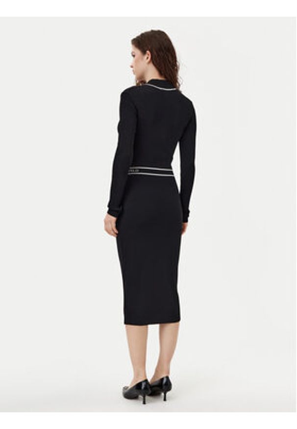 Karl Lagerfeld - KARL LAGERFELD Sukienka dzianinowa A1W13027 Czarny Slim Fit. Typ kołnierza: dekolt w karo. Kolor: czarny. Materiał: wiskoza