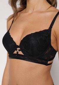 Renee - Czarny Koronkowy Biustonosz w Klasycznym Stylu z Aplikacją Galinassa. Kolor: czarny. Materiał: koronka. Wzór: aplikacja #3