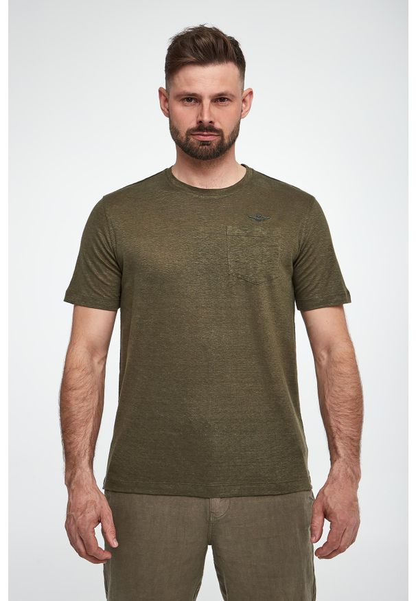 Aeronautica Militare - T-shirt męski lniany AERONAUTICA MILITARE. Materiał: len