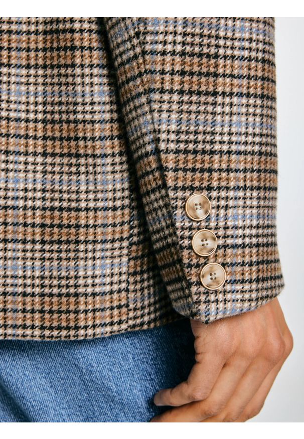 Big-Star - Marynarka damska z dodatkiem wełny w kratę Stilla 000. Kolor: wielokolorowy. Materiał: wełna. Styl: elegancki