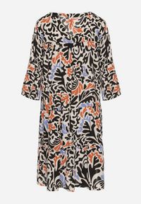 Born2be - Czarno-Beżowa Wiskozowa Rozkloszowana Sukienka z Abstrakcyjnym Wzorem Liracalia. Okazja: na co dzień. Kolor: czarny. Materiał: wiskoza. Styl: casual, elegancki #6