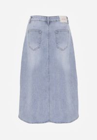 Born2be - Niebieska Jeansowa Spódnica z Bawełną Wysokim Stanem i Rozcięciem z Przodu Cannate. Okazja: na co dzień. Stan: podwyższony. Kolor: niebieski. Materiał: bawełna, jeans. Styl: casual #6