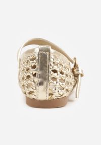 Born2be - Złote Balerinki Ażurowe ze Sprzączką Nellena. Okazja: na co dzień. Zapięcie: sprzączka. Kolor: złoty. Materiał: materiał, dresówka. Wzór: ażurowy. Sezon: lato. Styl: casual #5