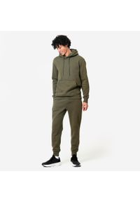DOMYOS - Bluza z kapturem męska Domyos Gym & Pilates. Typ kołnierza: kaptur. Kolor: zielony, brązowy, wielokolorowy. Materiał: elastan, tkanina, bawełna, materiał, poliester, prążkowany. Wzór: ze splotem. Sport: joga i pilates