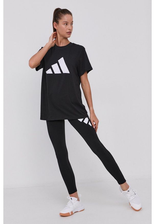 adidas Performance Legginsy damskie kolor czarny z nadrukiem. Kolor: czarny. Materiał: dzianina, materiał. Wzór: nadruk