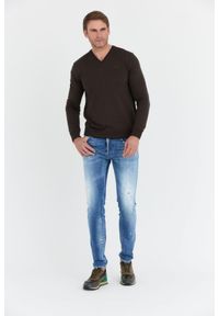 La Martina - LA MARTINA Brązowy sweter męski z wełną w serek, Rozmiar XXL. Typ kołnierza: dekolt w serek. Kolor: brązowy. Materiał: wełna