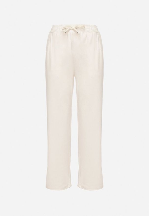 Born2be - Jasnobeżowe Spodnie z Gumką w Pasie i Szeroką Nogawką Mironia. Okazja: na co dzień. Kolor: beżowy. Styl: casual, elegancki