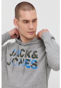 Jack & Jones Bluza męska kolor szary z kapturem z nadrukiem. Okazja: na co dzień. Typ kołnierza: kaptur. Kolor: szary. Materiał: dzianina. Wzór: nadruk. Styl: casual #3