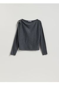 Reserved - Sweter z błyszczącą aplikacją - ciemnoszary. Kolor: szary. Materiał: dzianina, wełna. Wzór: aplikacja #1