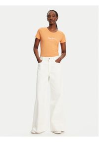 Pepe Jeans T-Shirt New Virginia PL505202 Pomarańczowy Slim Fit. Kolor: pomarańczowy. Materiał: bawełna #3