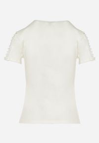 Born2be - Biały Bawełniany T-shirt z Ażurową Wstawką Elvinna. Kolor: biały. Materiał: bawełna. Wzór: ażurowy #6