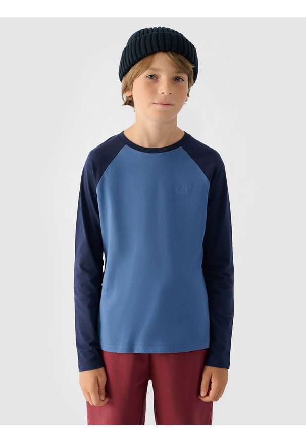4f - 4F Longsleeve regular gładki chłopięcy - granatowy 158 (12-13 lat). Okazja: na co dzień. Kolor: niebieski. Materiał: bawełna, dzianina, jersey. Długość rękawa: długi rękaw. Długość: długie. Wzór: gładki. Sezon: lato. Styl: klasyczny, casual, sportowy