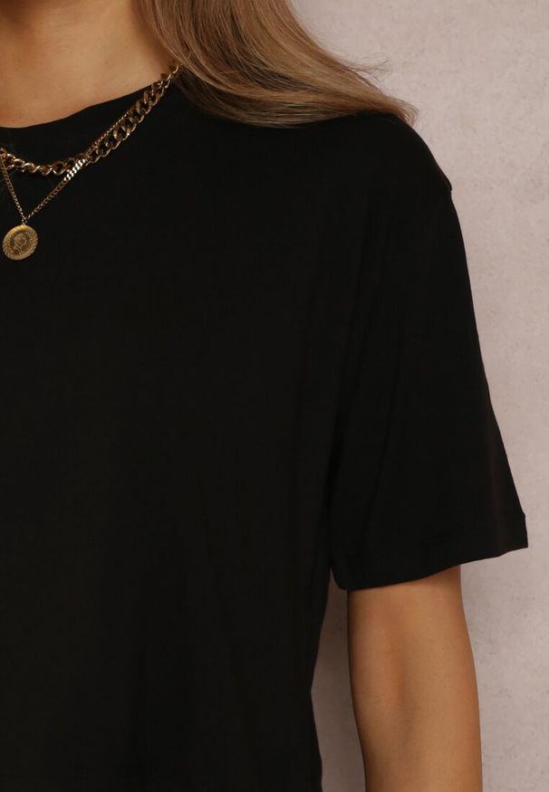 Renee - Czarny T-shirt Phelista. Okazja: na co dzień. Kolor: czarny. Materiał: jeans. Długość rękawa: krótki rękaw. Długość: krótkie. Styl: klasyczny, casual