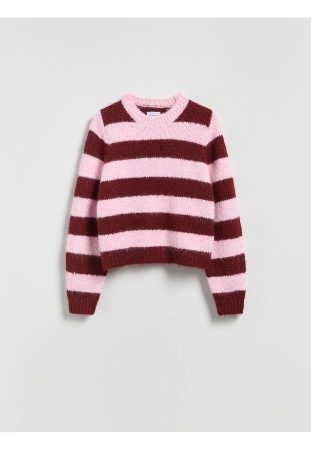 Reserved - Sweter w paski - wielobarwny. Materiał: dzianina, wełna. Wzór: paski