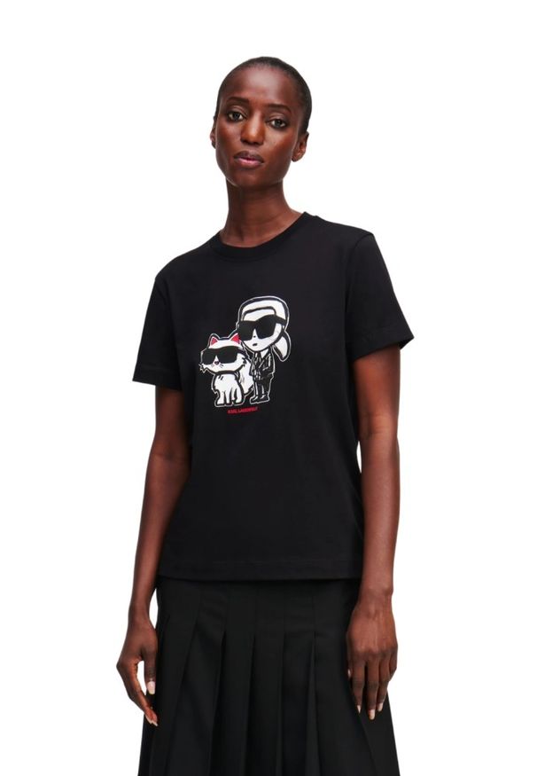 Karl Lagerfeld - KARL LAGERFELD Czarny damski t-shirt Ikon Sketch Duo, Rozmiar S. Kolor: czarny. Materiał: materiał. Wzór: nadruk