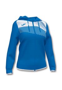 Kurtka do piłki nożnej damska Joma Supernova II z kapturem. Typ kołnierza: kaptur. Kolor: niebieski, biały, wielokolorowy. Sport: piłka nożna