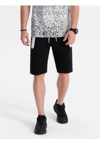 Ombre Clothing - Krótkie spodenki męskie dresowe - czarne V3. Okazja: na co dzień. Kolor: czarny. Materiał: dresówka. Długość: krótkie. Wzór: nadruk. Sezon: wiosna, lato. Styl: klasyczny, casual