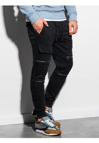Ombre Clothing - Spodnie męskie dresowe joggery P901 - czarne - XXL. Kolor: czarny. Materiał: dresówka