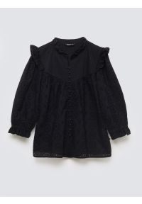 Big-Star - Bluzka damska bawełniana z rękawem 3/4 czarna Bohna 906. Okazja: na co dzień. Typ kołnierza: kołnierzyk stójkowy, kołnierz z falbankami. Kolor: czarny. Materiał: bawełna. Wzór: ażurowy, haft, aplikacja, koronka. Styl: casual, elegancki, boho #2