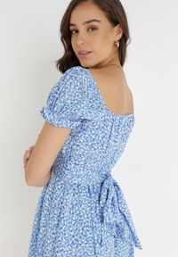 Born2be - Niebieska Sukienka Emas. Kolor: niebieski. Materiał: tkanina. Wzór: kwiaty, nadruk. Długość: mini #5