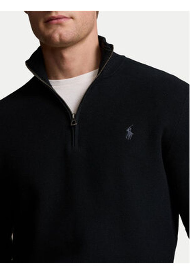 Polo Ralph Lauren Sweter 710932304505 Czarny Regular Fit. Typ kołnierza: polo. Kolor: czarny. Materiał: bawełna