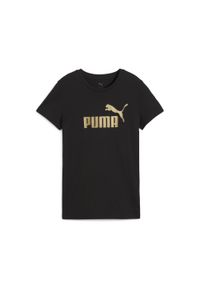 Puma - Damska koszulka z logo NO. 1 ESS METALLIC PUMA Black Metallic Gold. Kolor: czarny. Wzór: nadruk