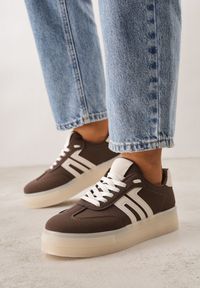 Renee - Brązowe Sneakersy w Stylu Klasycznych Tenisówek na Grubej Podeszwie Yenoinne. Kolor: brązowy #6