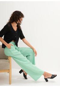 bonprix - Spodnie culotte z przewiewnej mieszanki lnu. Kolor: zielony. Materiał: len #2