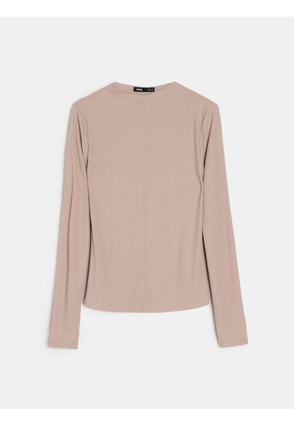 Sinsay - Prążkowana bluzka z zabudowanym dekoltem z domieszką wiskozy - beżowy. Kolor: beżowy. Materiał: prążkowany, wiskoza