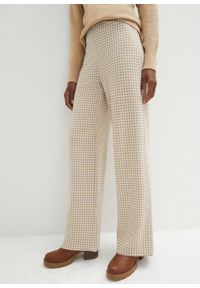 bonprix - Spodnie ze stretchem w pepitkę, wide leg. Kolor: beżowy #1