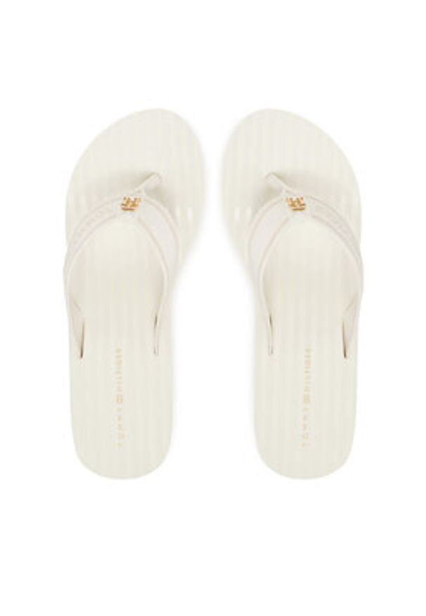 TOMMY HILFIGER - Tommy Hilfiger Japonki Th Stripes Wedge Beach Sandal FW0FW08521 Biały. Kolor: biały. Materiał: materiał