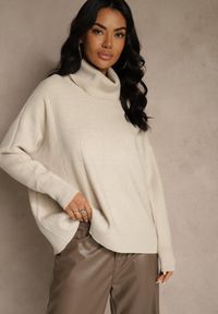 Renee - Beżowy Casualowy Golf Tusara. Okazja: na co dzień. Typ kołnierza: golf. Kolor: beżowy. Materiał: jeans. Styl: casual #3