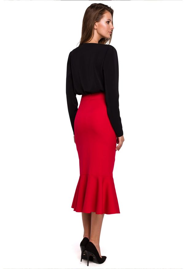 Makover - Elegancka ołówkowa spódnica midi zakończona falbaną. Materiał: elastan. Styl: elegancki