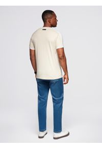 Ombre Clothing - Męski t-shirt z kontrastowymi lampasami – kremowy V7 - Rozmiar: L. Okazja: na co dzień. Kolor: kremowy. Materiał: materiał, jersey, poliester, bawełna. Wzór: melanż, aplikacja. Styl: klasyczny, sportowy, casual #8