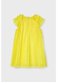 Mayoral - Sukienka dziecięca. Kolor: żółty. Materiał: tkanina, bawełna, poliester, materiał. Długość rękawa: krótki rękaw. Wzór: gładki. Typ sukienki: rozkloszowane, plisowane. Długość: mini #5