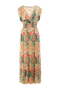 Born2be - Zielona Sukienka z Wiskozy Yenek. Kolor: zielony. Materiał: wiskoza. Długość rękawa: krótki rękaw. Wzór: nadruk, aplikacja. Typ sukienki: kopertowe, rozkloszowane. Styl: elegancki, wizytowy. Długość: maxi #2