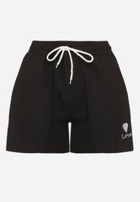 Born2be - Czarne Dresowe Szorty o Prostym Kroju z Wiązaniem i Kieszeniami Foladea. Okazja: na co dzień, na spacer. Kolor: czarny. Materiał: dresówka. Styl: klasyczny, casual #6