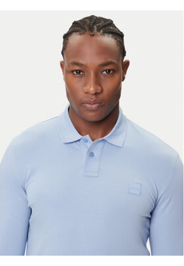 BOSS Polo Passerby 50507704 Błękitny Slim Fit. Typ kołnierza: polo. Kolor: niebieski. Materiał: bawełna