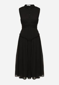 Born2be - Czarna Sukienka Długa Rozkloszowana z Powlekanymi Guzikami Ingridesa. Kolor: czarny. Długość: maxi #3